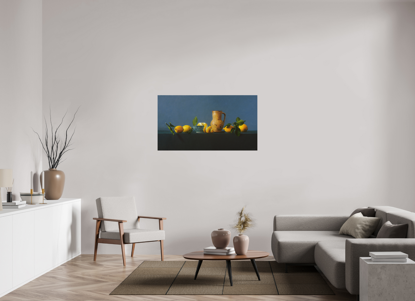 126,3 x 70 cm, Directdruk op dibond Lemons and Pottery