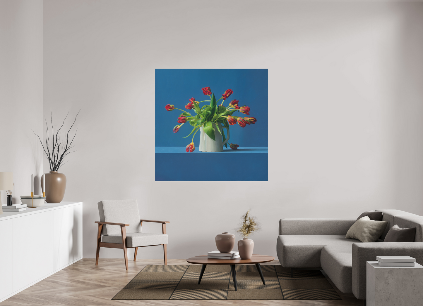 140 x 140 cm, Directdruk op dibond Parrot Tulips