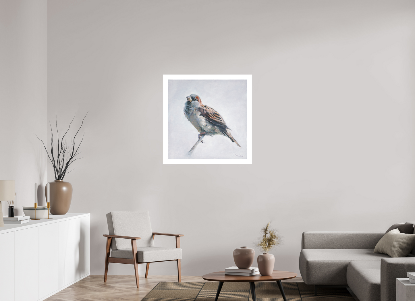 80 x 80 cm, Artprint op aquarelpapier Sparrow