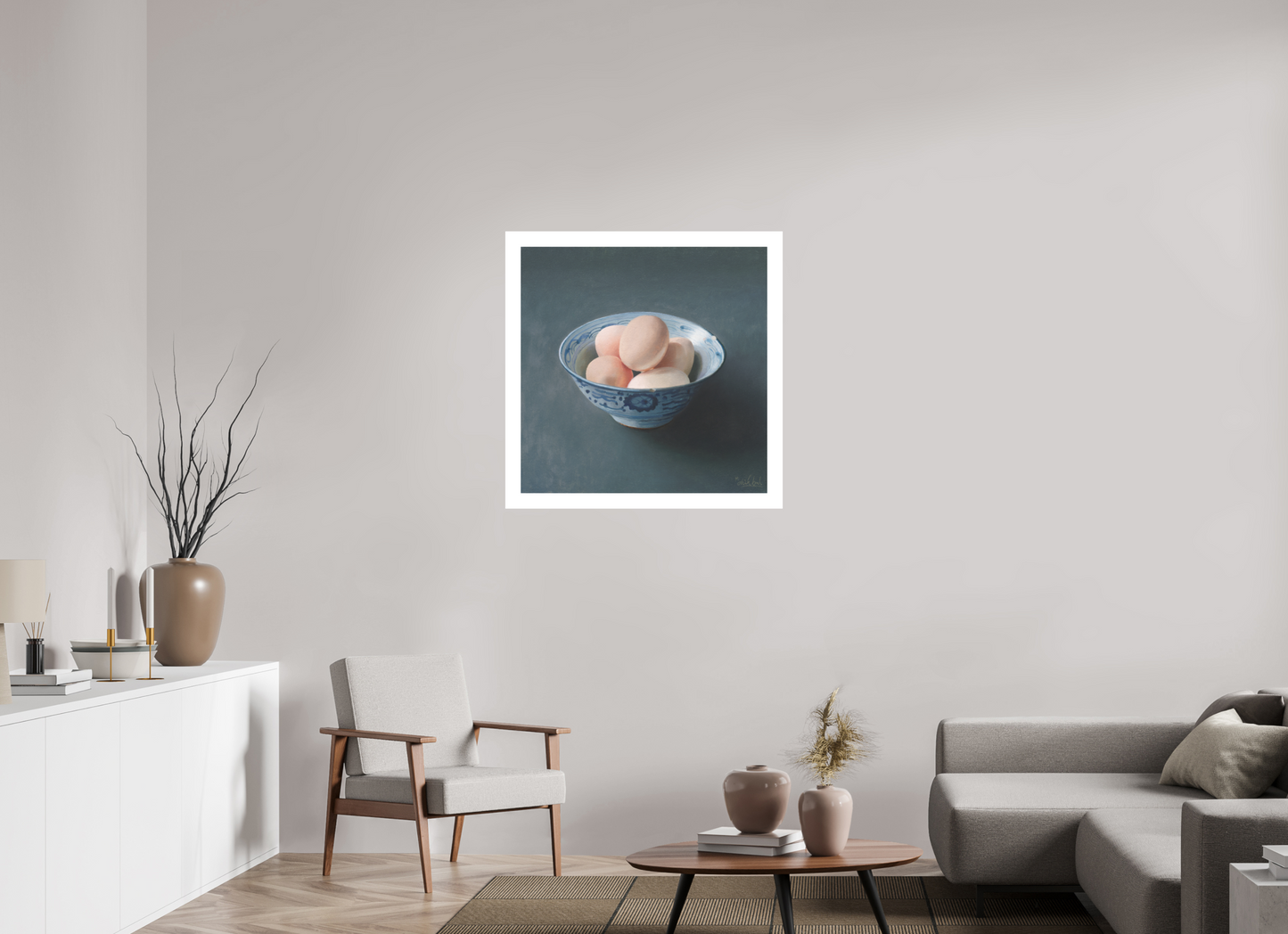 80 x 80 cm, Artprint op aquarelpapier Eggs in Chinese bowl