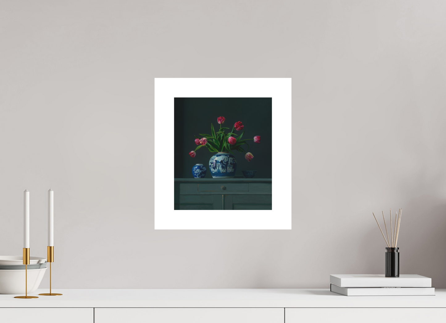 25 x 28,8 cm, Artprint op aquarelpapier Tulips in Chinese Ginger jar.