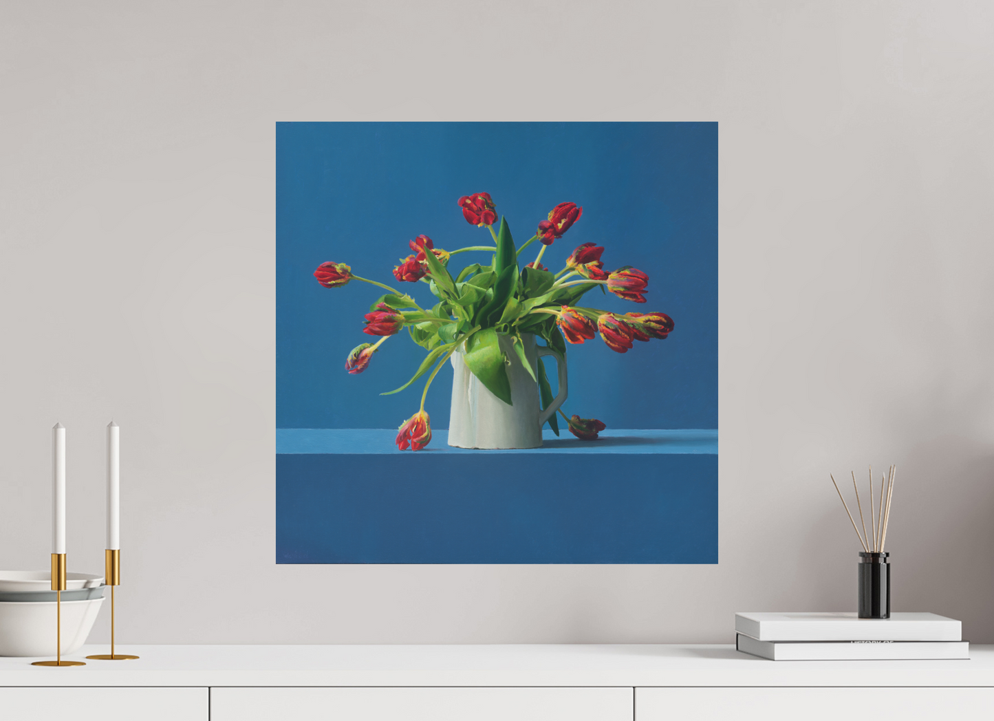 50 x 50 cm, Directdruk op dibond Parrot Tulips