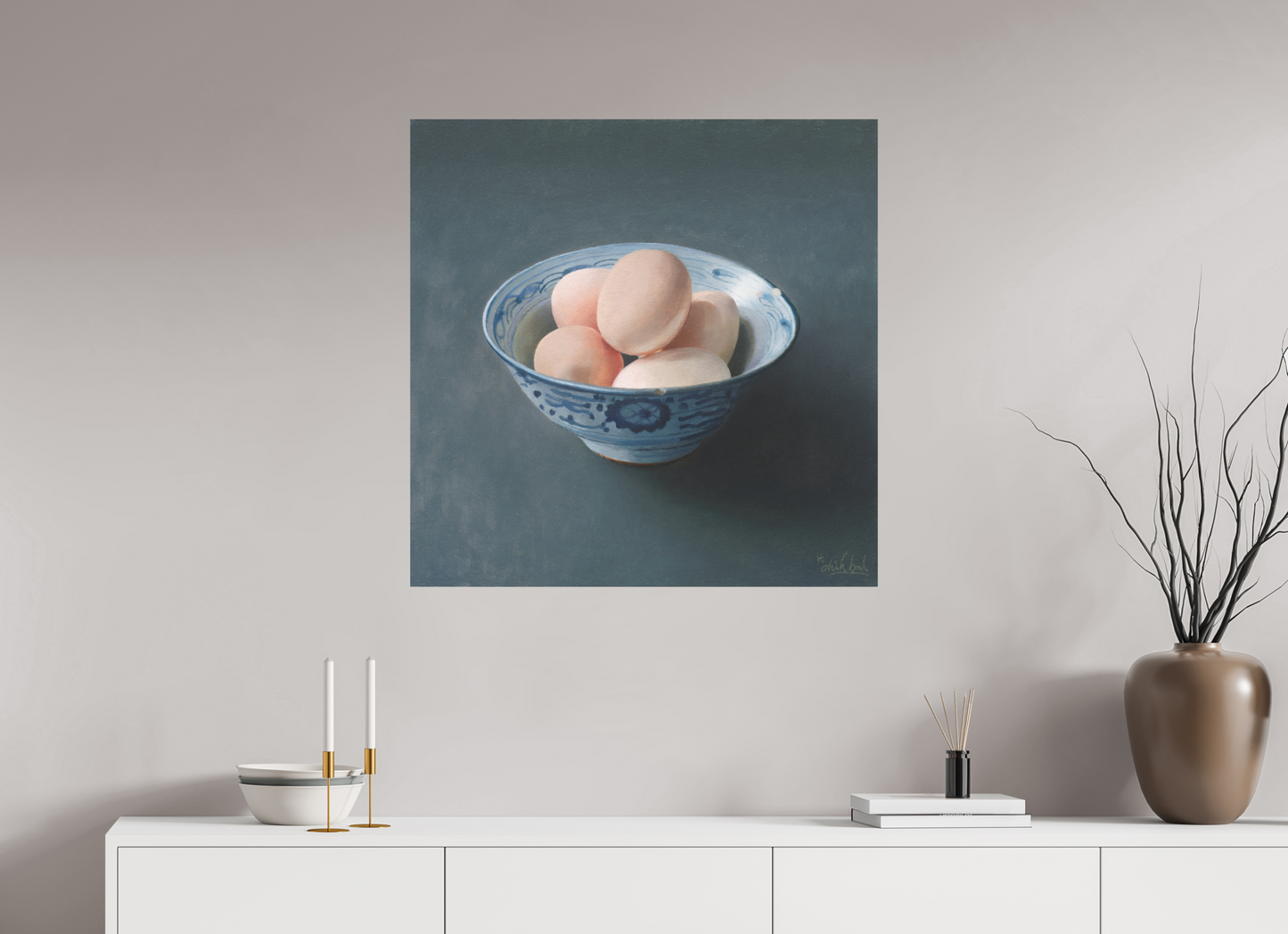 80 x 80 cm, Directdruk op dibond Eggs in a Chinese Bowl