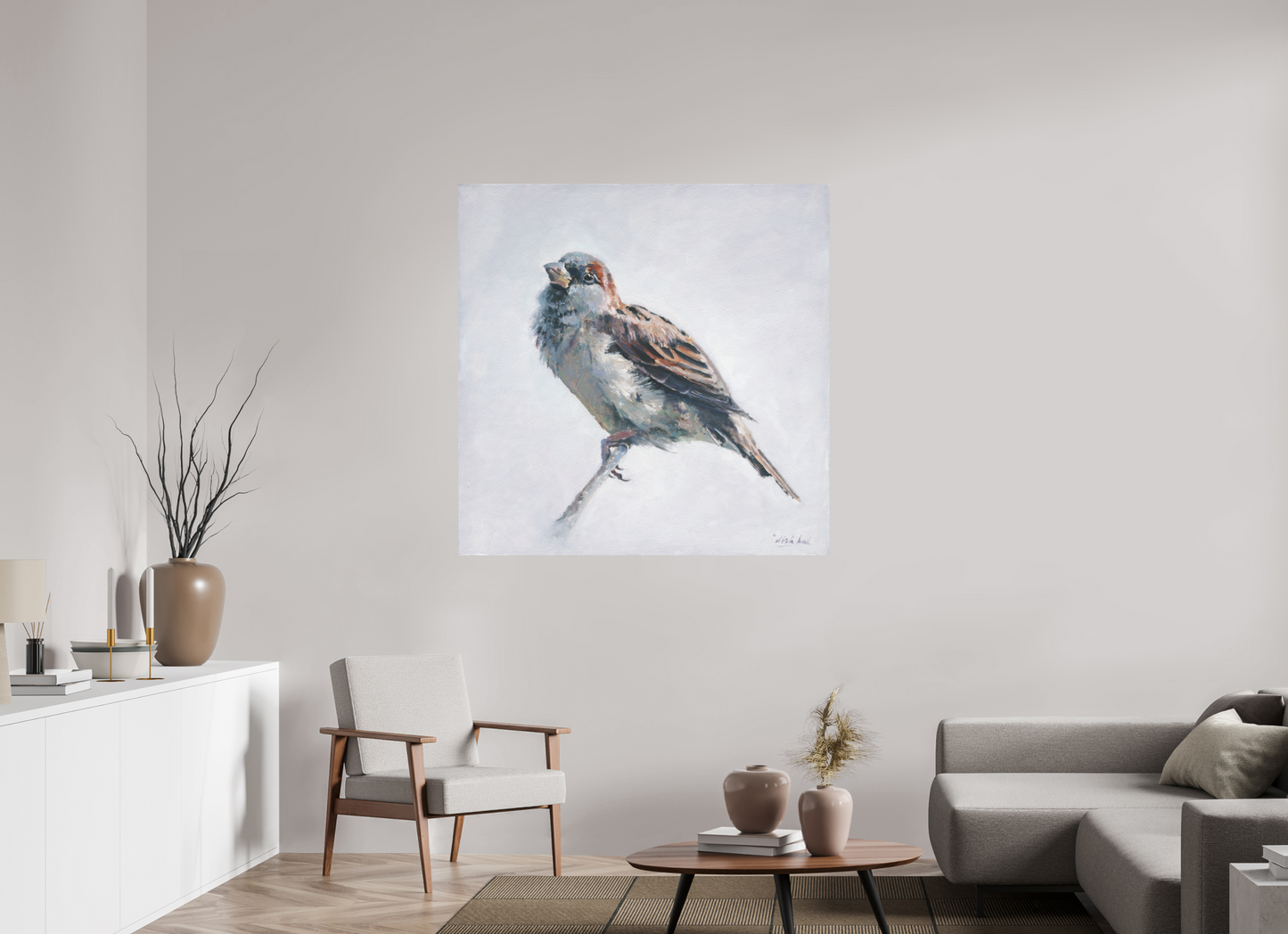 120 x 120 cm, Directdruk op dibond Sparrow
