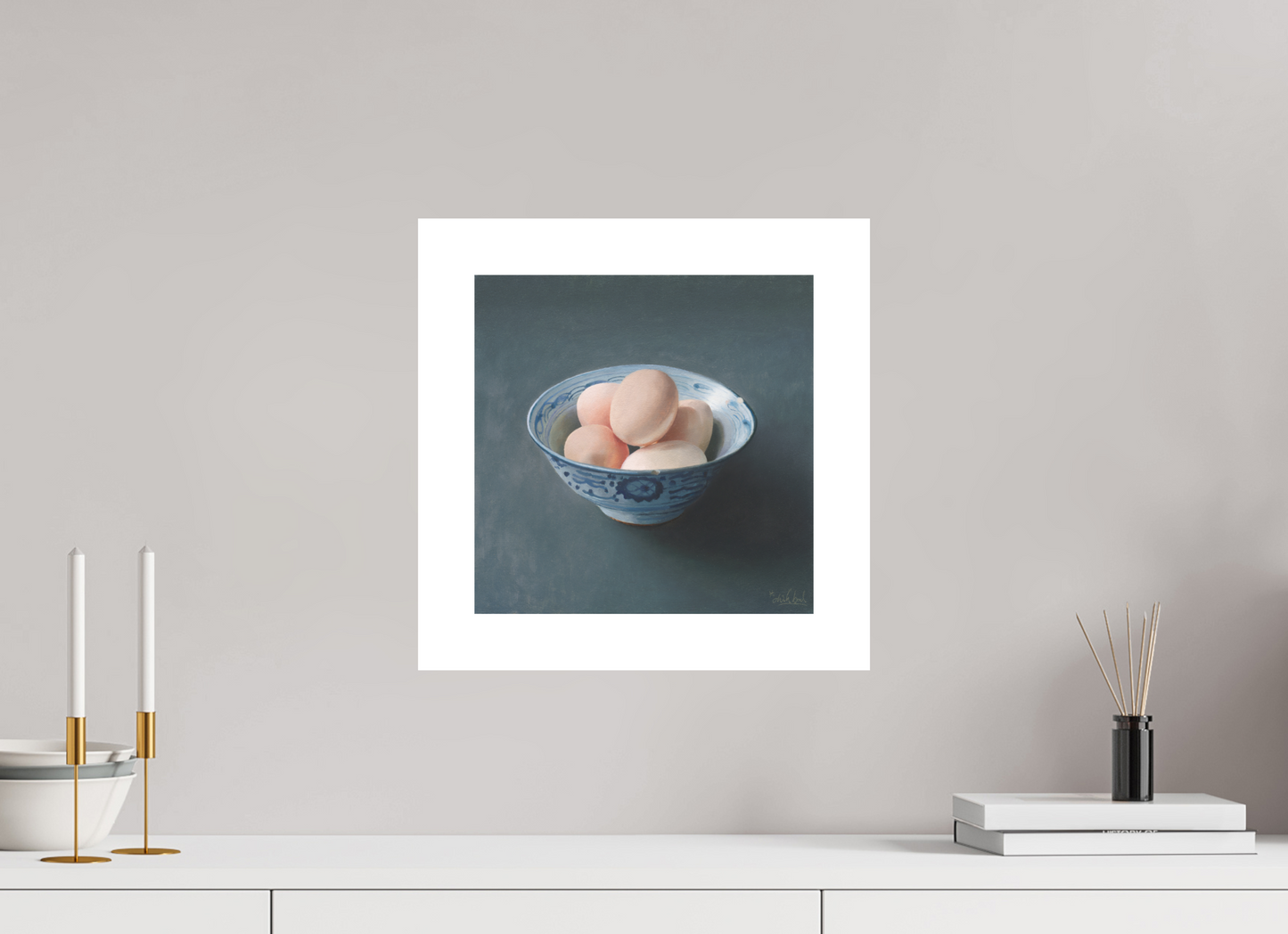 30 x 30 cm, Artprint op aquarelpapier Eggs in Chinese bowl