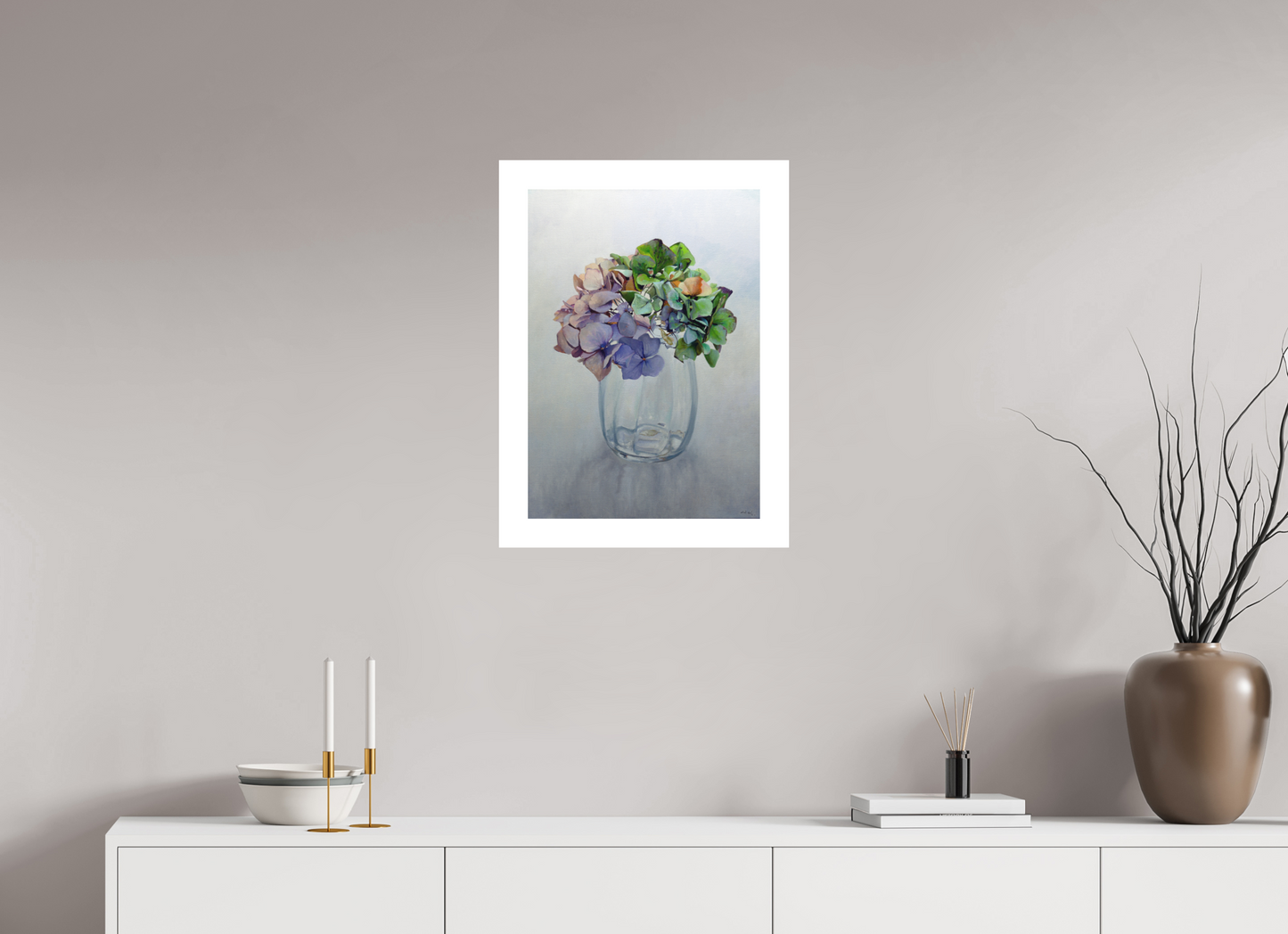 40 x 56,8 cm, Artprint op aquarelpapier Hortensia