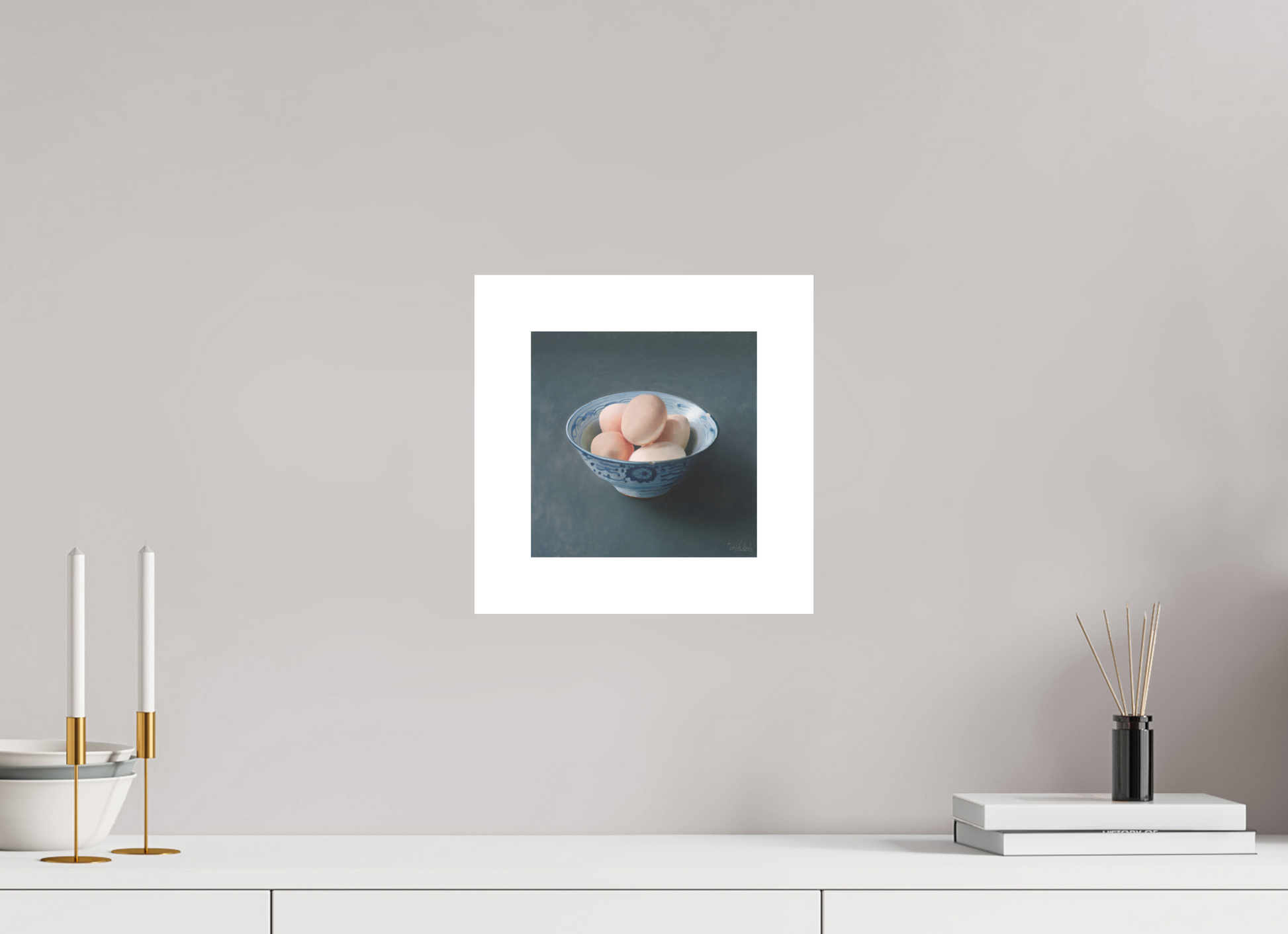 20 x 20 cm, Artprint op aquarelpapier Eggs in Chinese bowl