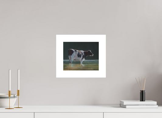 25 x 20 cm, Artprint op aquarelpapier Cow in river