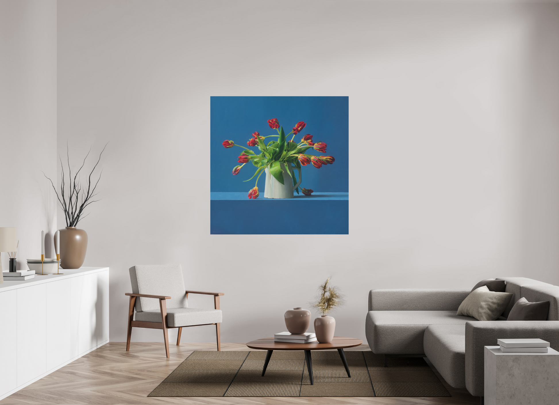 130 x 130 cm, Directdruk op dibond Parrot Tulips