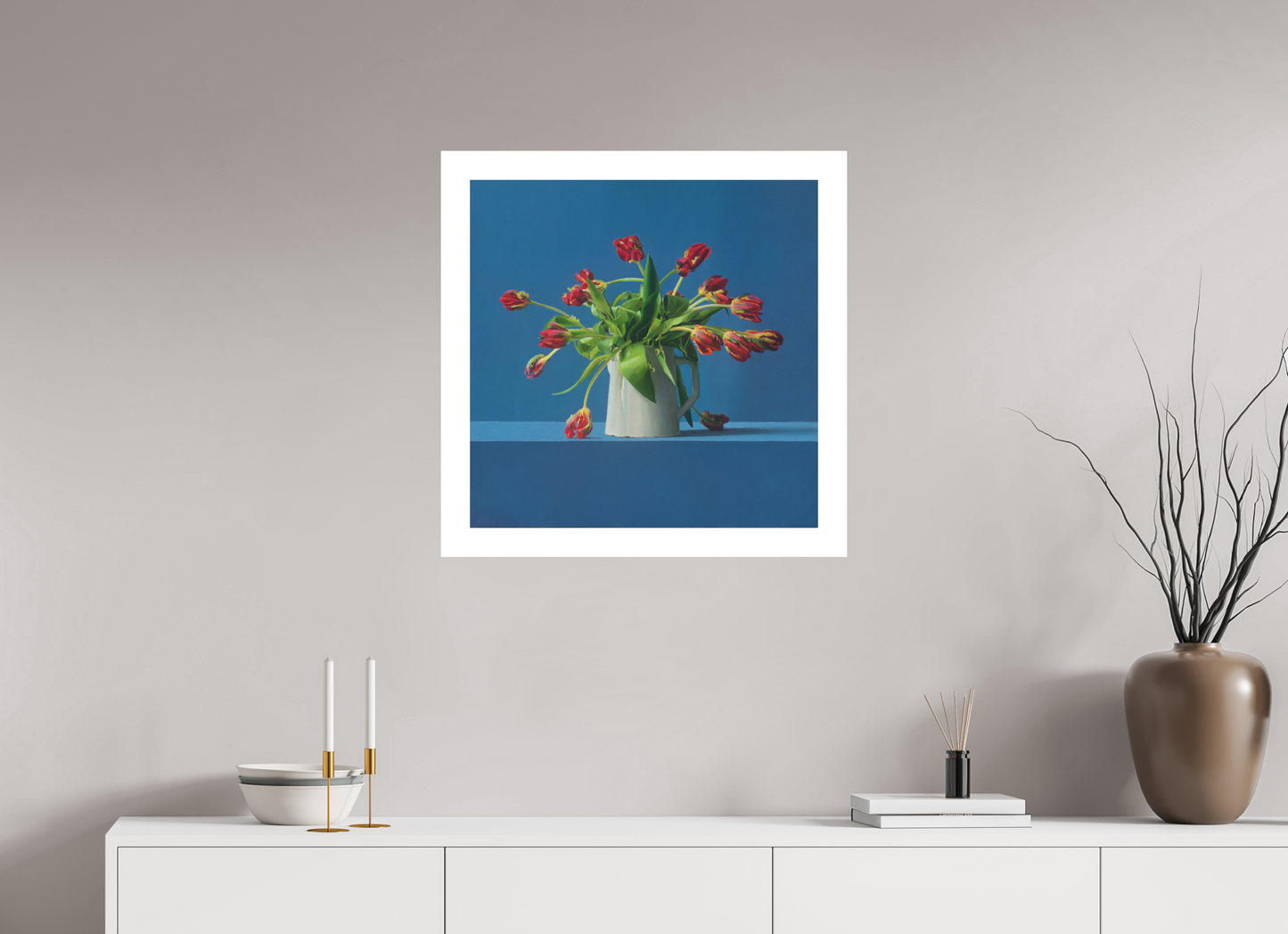 60 x 60 cm, Artprint op aquarelpapier Parrot Tulips