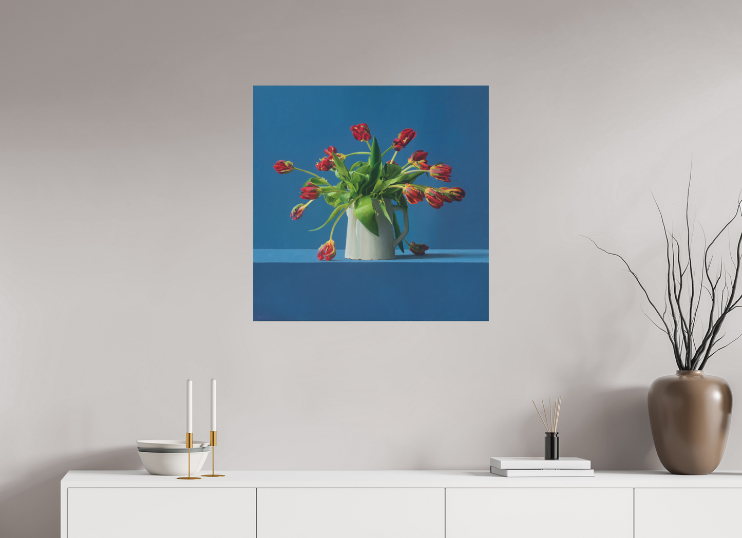 70 x 70 cm, Directdruk op dibond Parrot Tulips