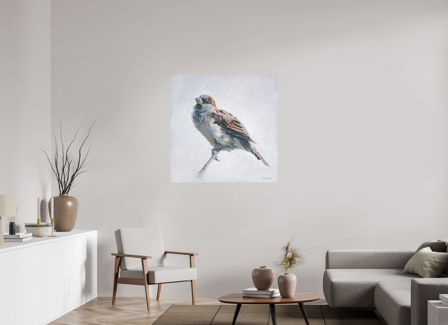 100 x 100 cm, Directdruk op dibond Sparrow