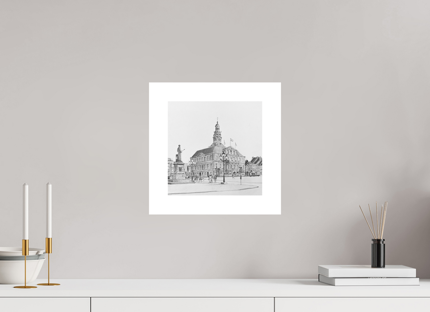 25 x 25 cm, Artprint op aquarelpapier Cityhall Maastricht