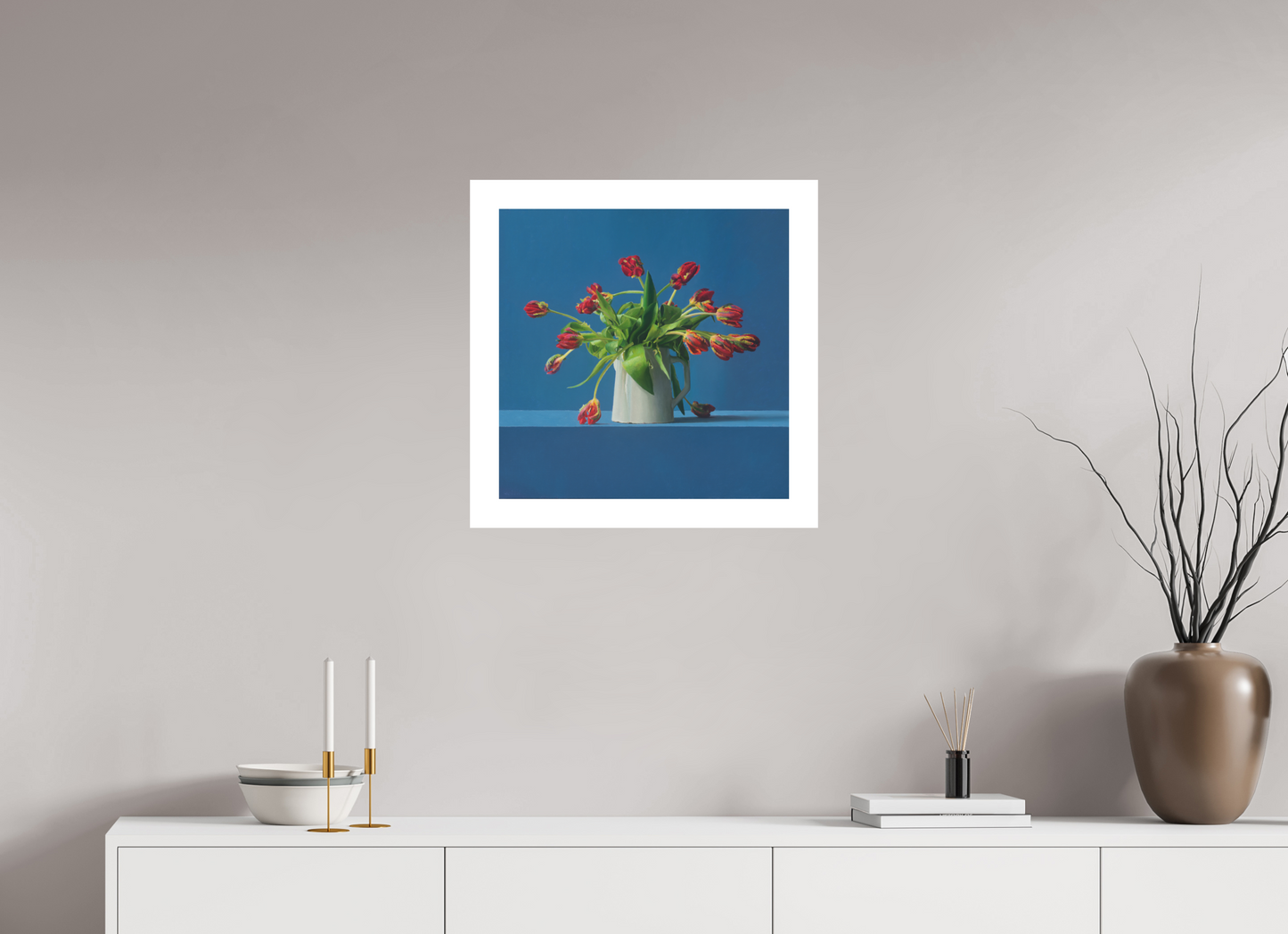 50 x 50 cm, Artprint op aquarelpapier Parrot Tulips