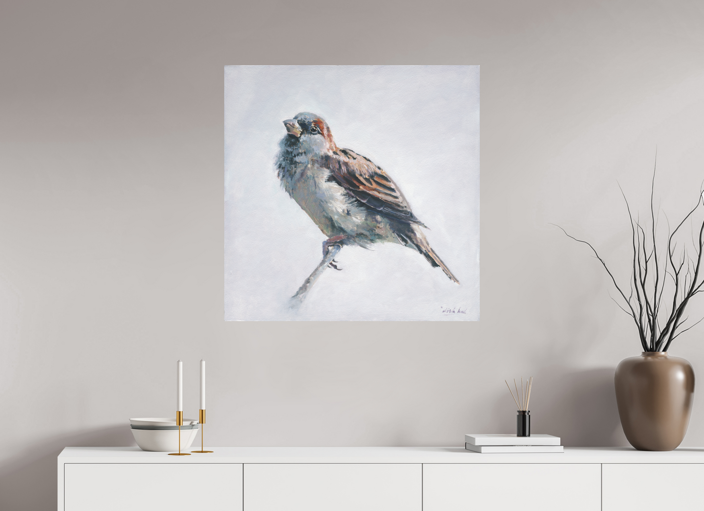 80 x 80 cm, Directdruk op dibond Sparrow