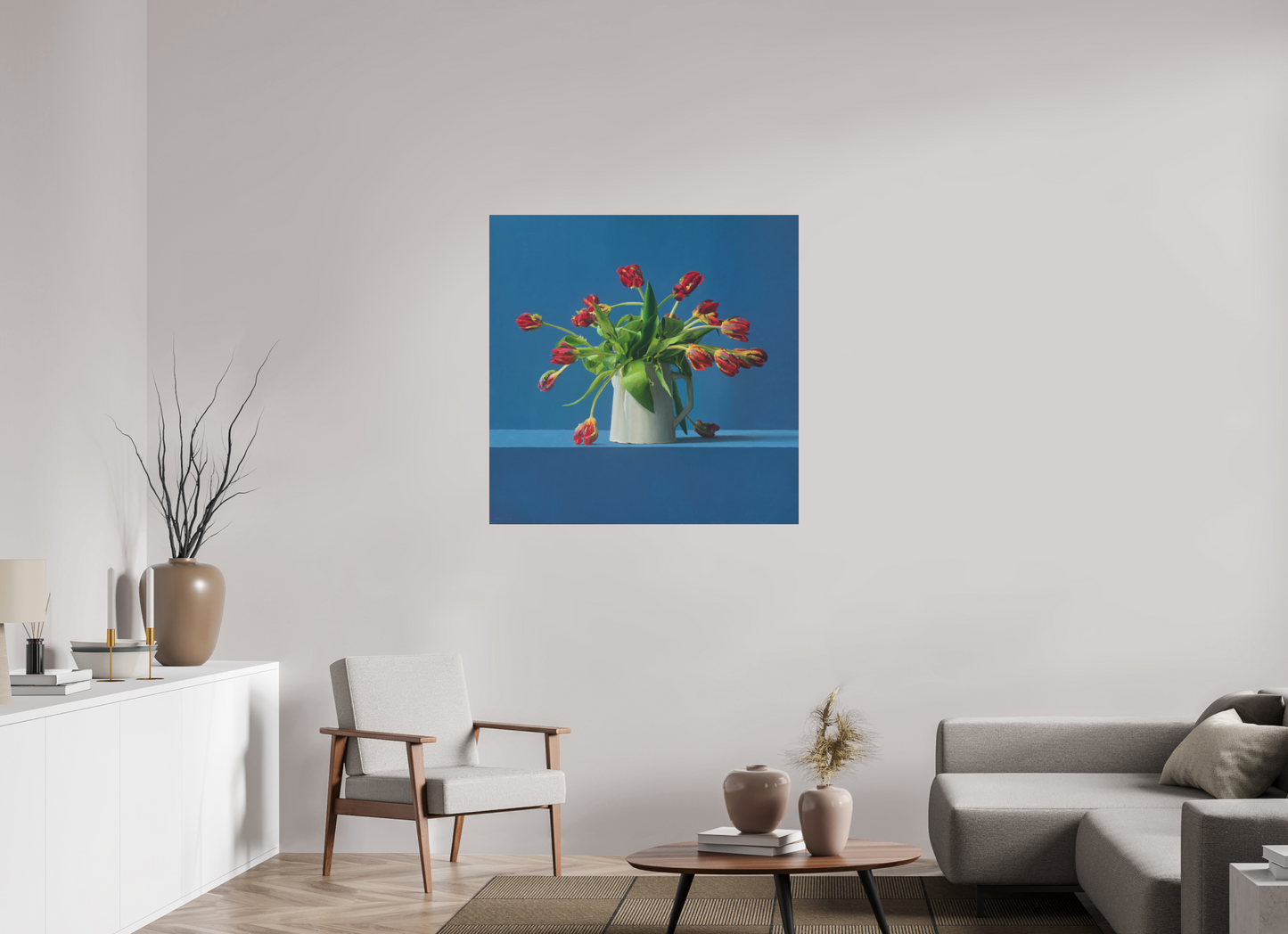 100 x 100 cm, Directdruk op dibond Parrot Tulips