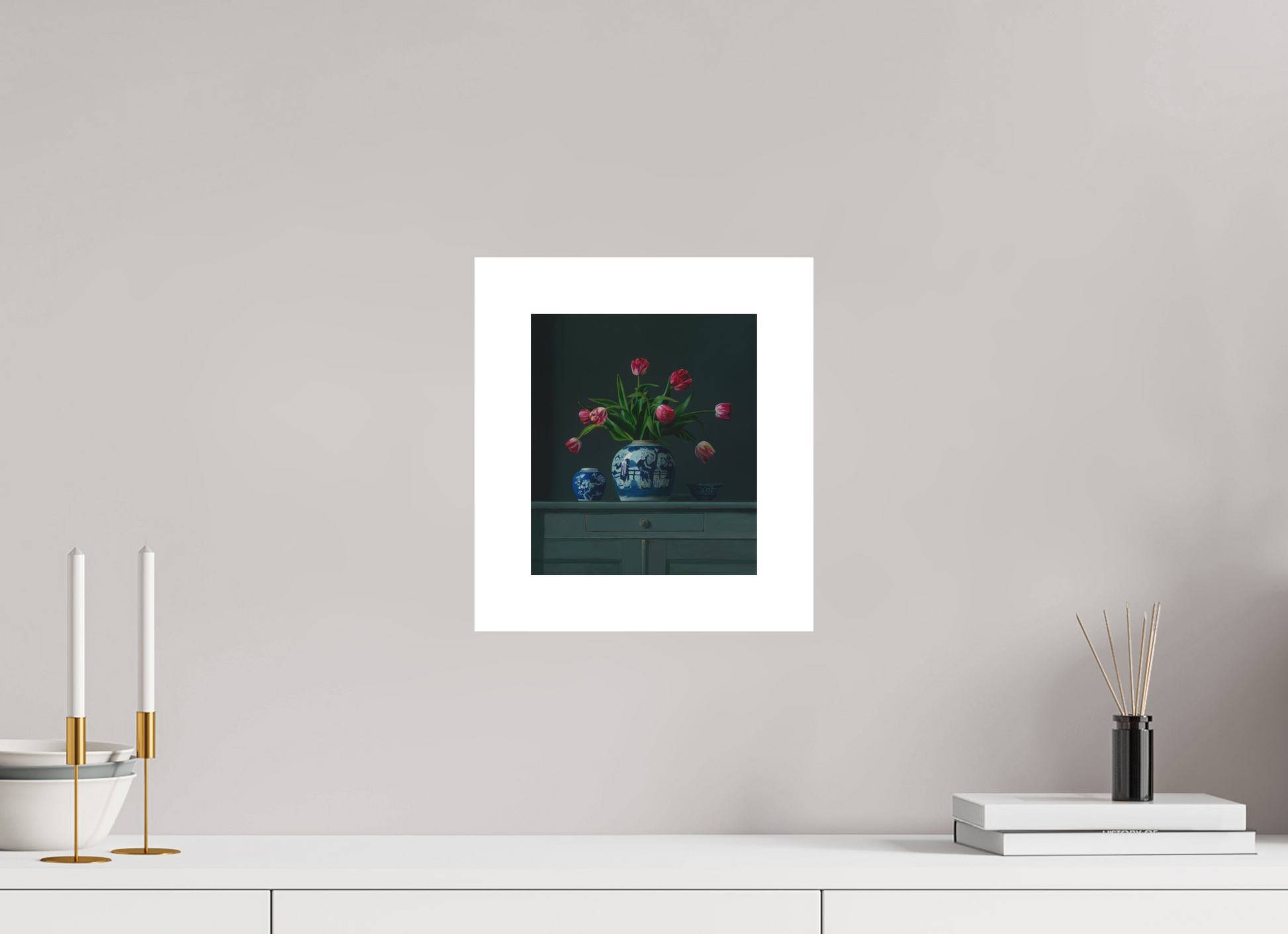 20 x 23,1 cm, Artprint op aquarelpapier Tulips in Chinese Ginger jar.