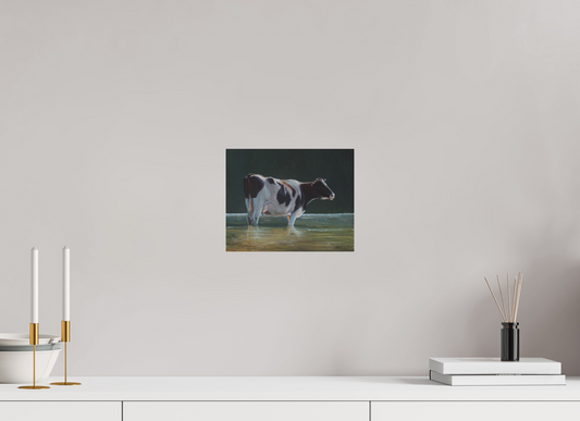 25 x 20 cm, Directdruk op dibond Cow in river