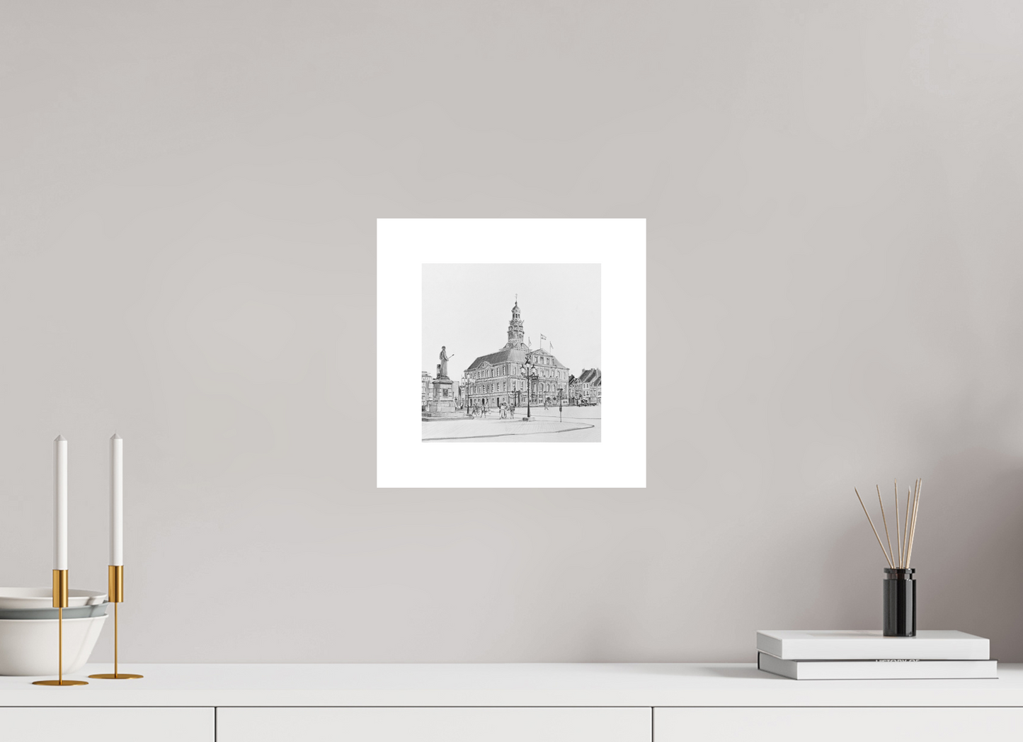 20 x 20 cm, Artprint op aquarelpapier Cityhall Maastricht