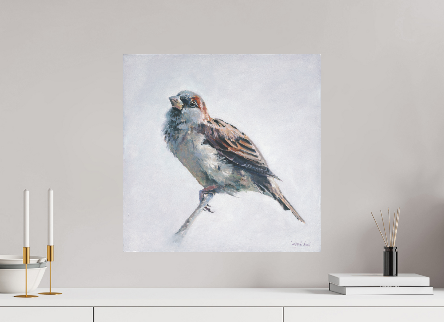 50 x 50 cm, Directdruk op dibond Sparrow