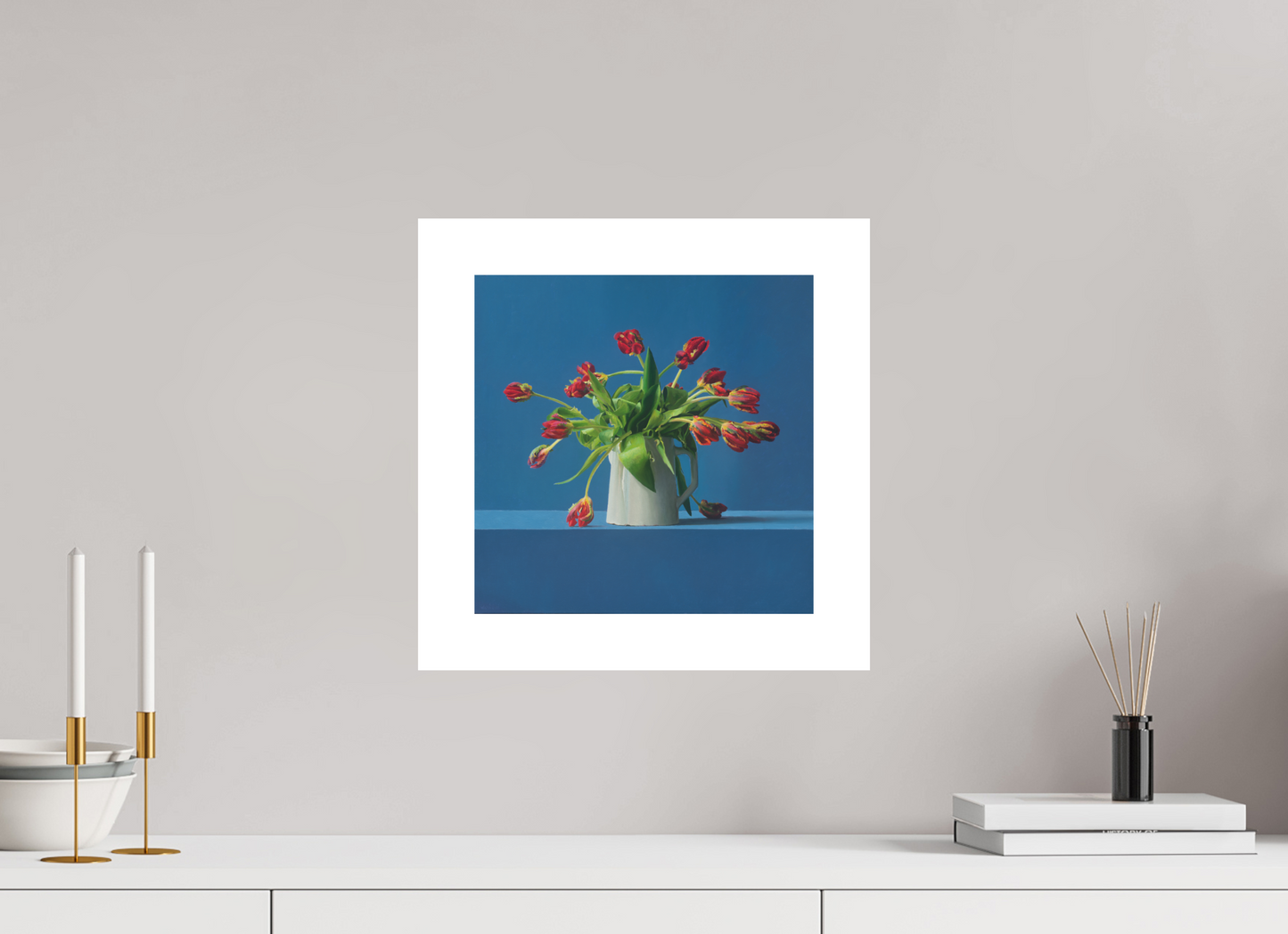 30 x 30 cm, Artprint op aquarelpapier Parrot Tulips