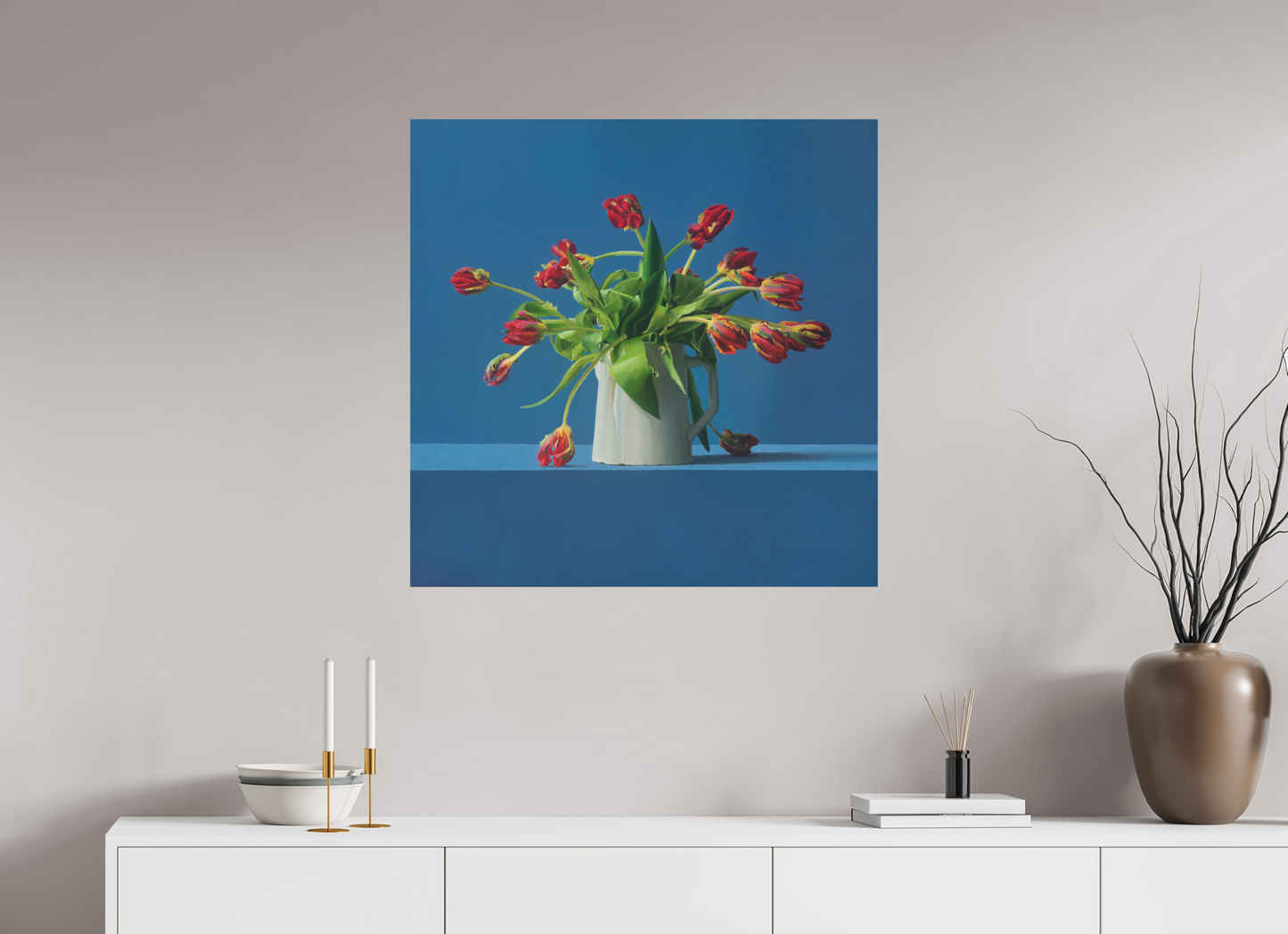 80 x 80 cm, Directdruk op dibond Parrot Tulips