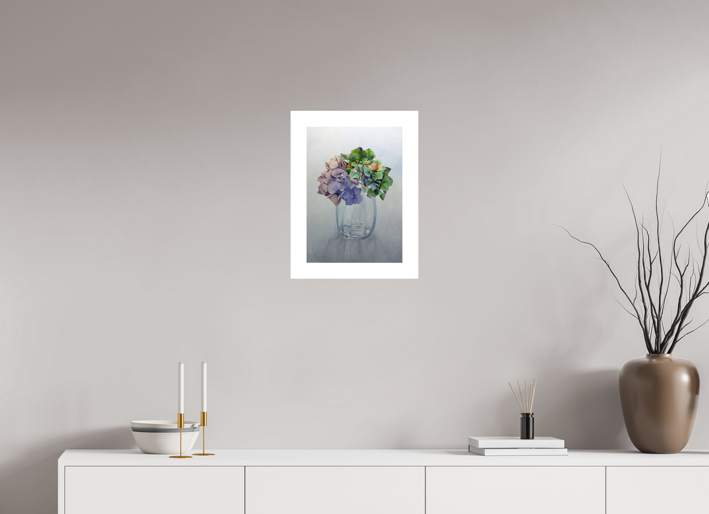 30 x 42,6 cm, Artprint op aquarelpapier Hortensia
