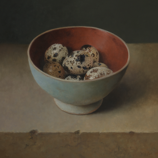 Main image Quail eggs in wooden bowl