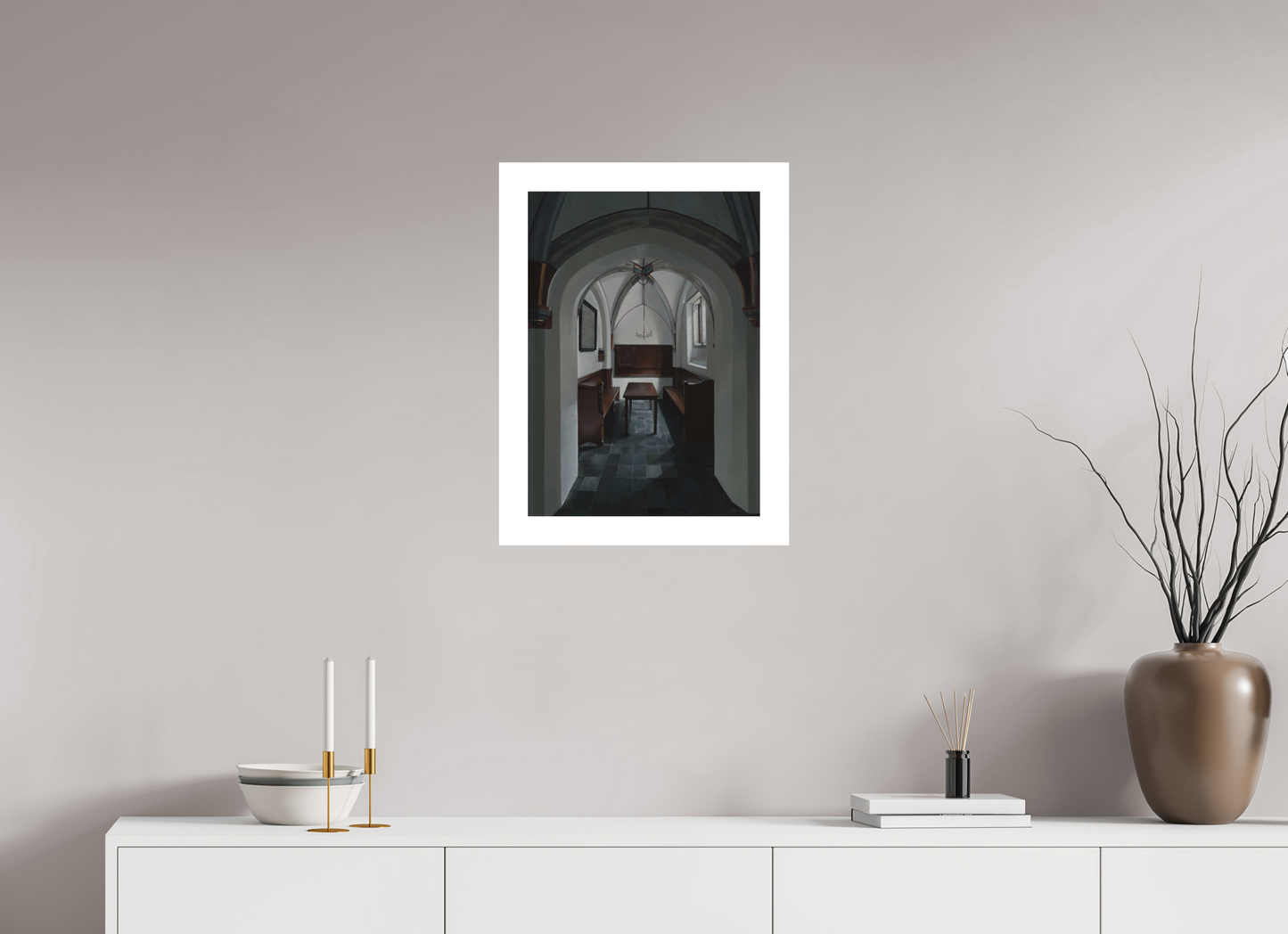 40 x 56 cm, Artprint op aquarelpapier Chapel of the Holy Spirit at the St. Bavochurch Haarlem