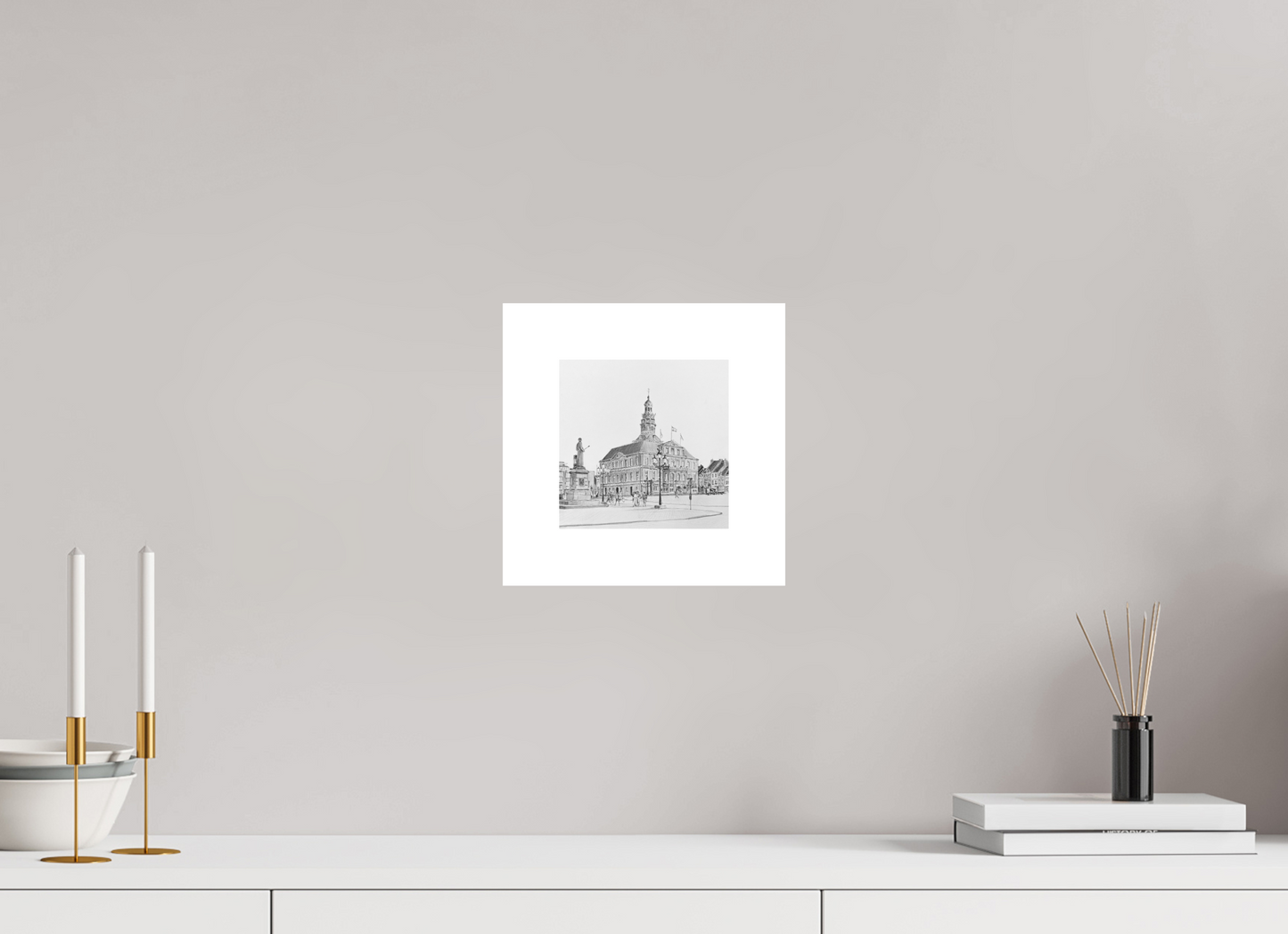 15 x 15 cm, Artprint op aquarelpapier Cityhall Maastricht
