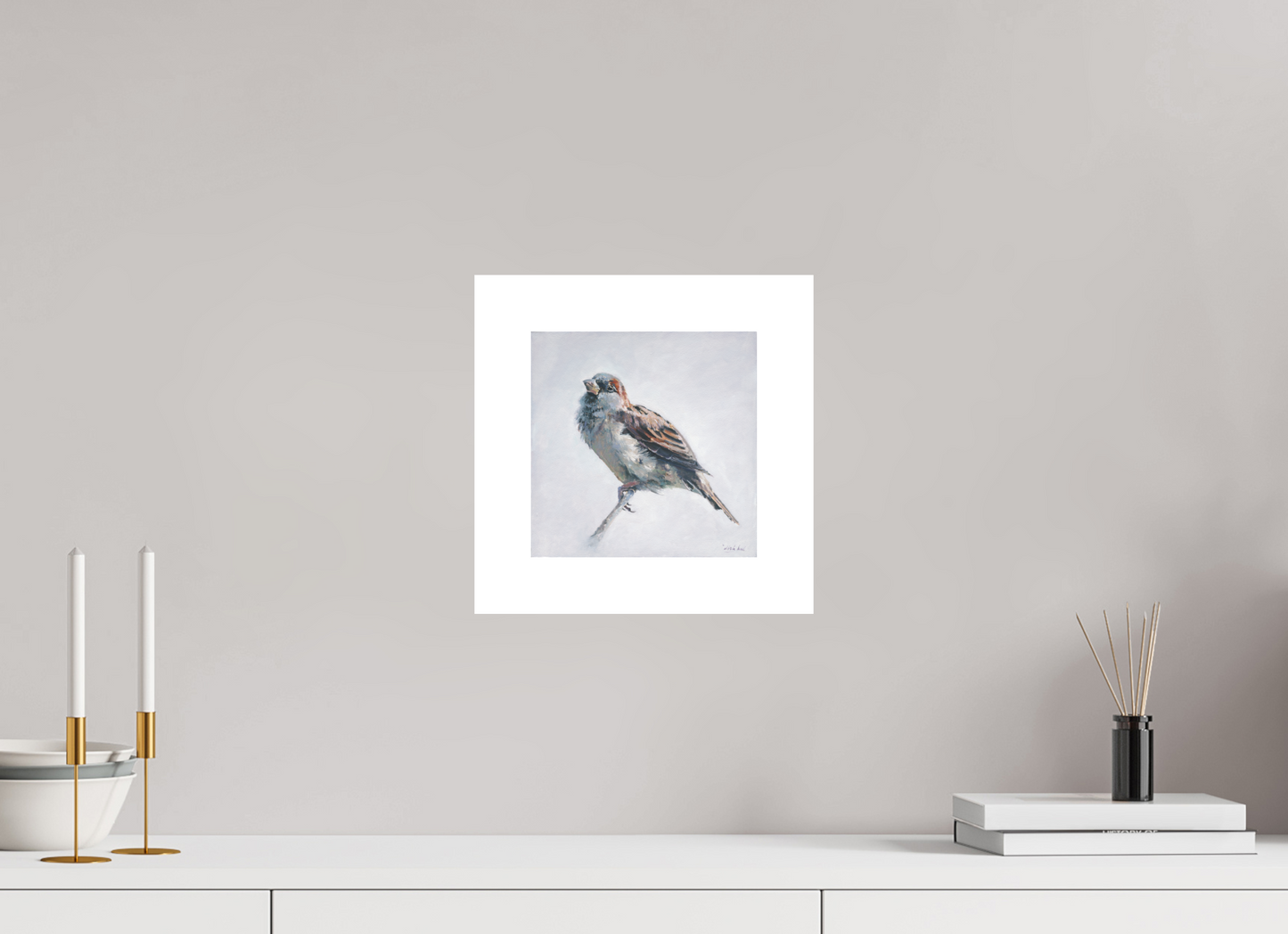 20 x 20 cm, Artprint op aquarelpapier Sparrow