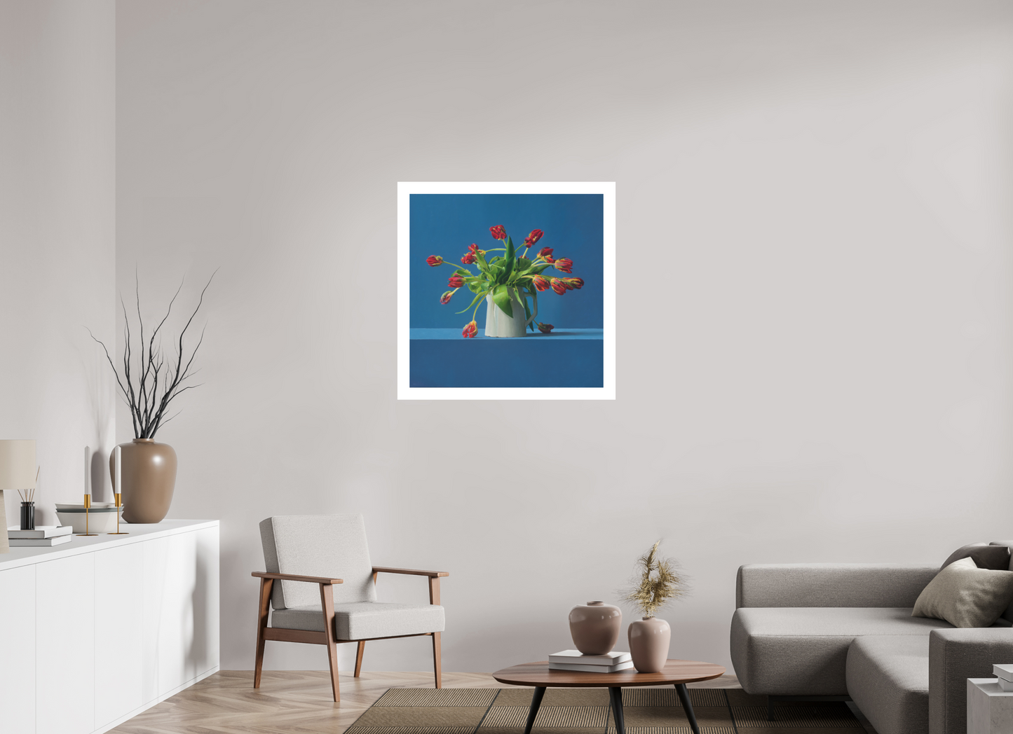 80 x 80 cm, Artprint op aquarelpapier Parrot Tulips