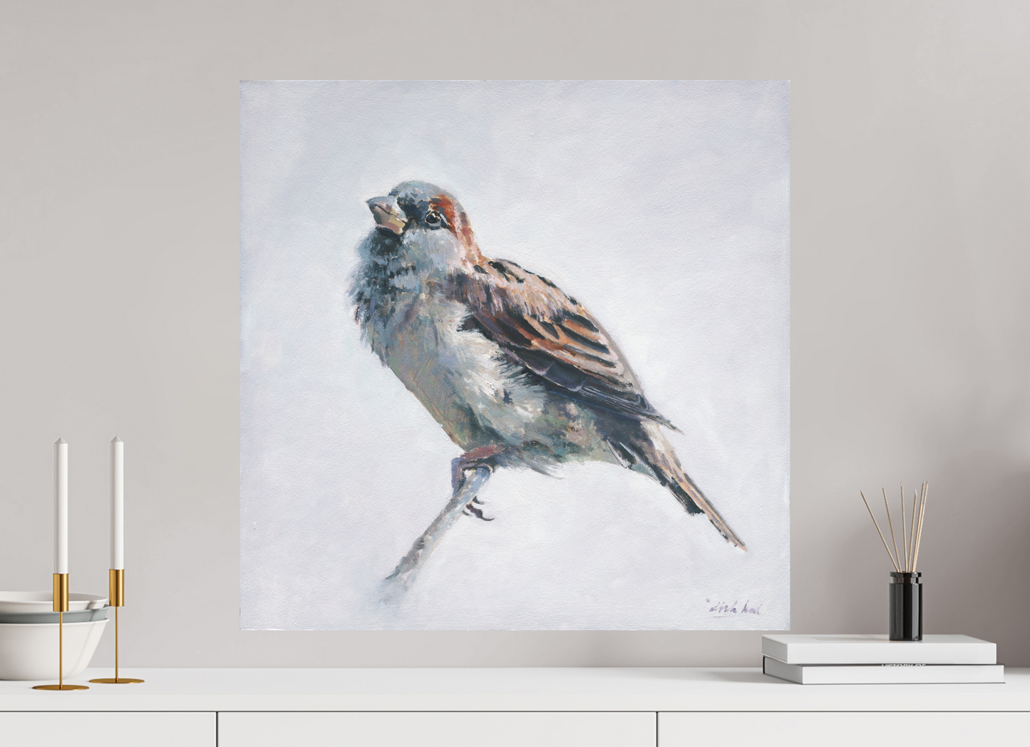 60 x 60 cm, Directdruk op dibond Sparrow