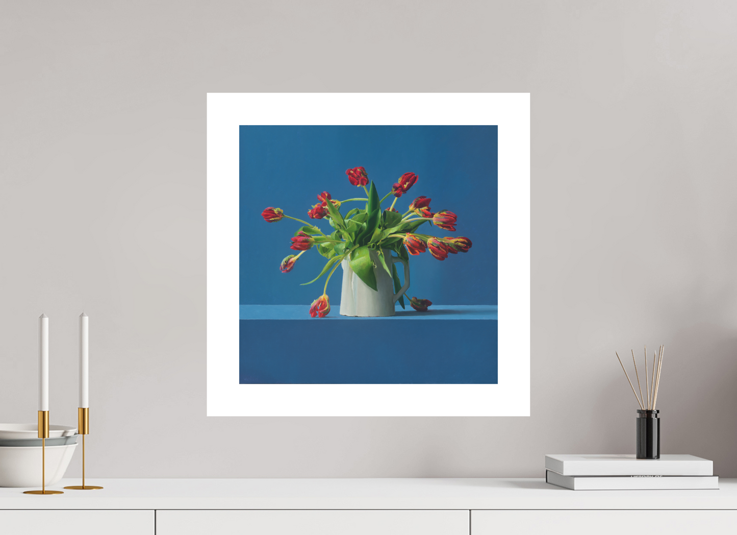 40 x 40 cm, Artprint op aquarelpapier Parrot Tulips
